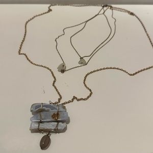 Gold Tone Natural Stone and Copper Tone Wire Necklace